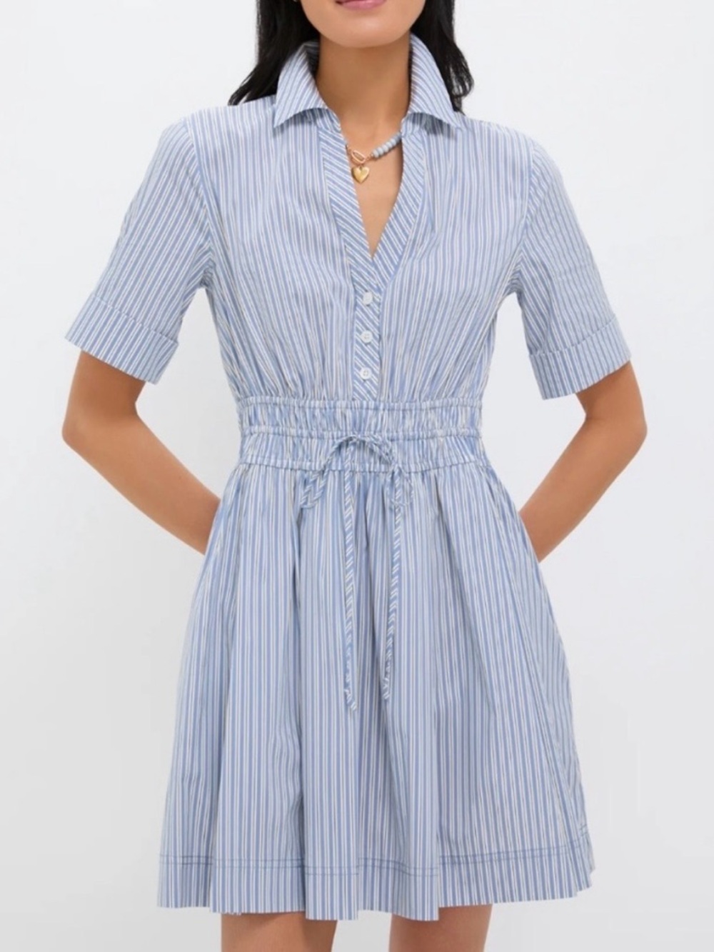 Veronica Beard Susan Stripe Cotton Blend Shirtdress in Blue Multi Size 2 - Picture 3 of 14